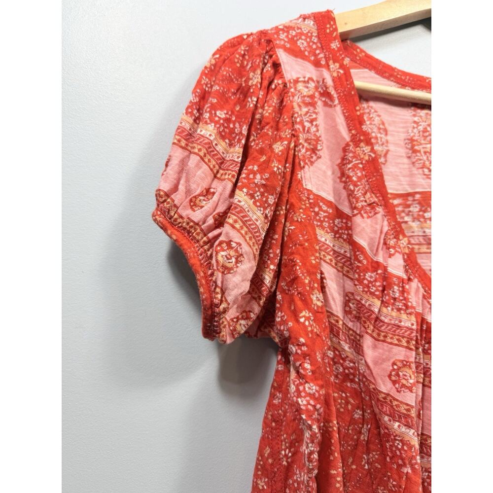 Free People Floral Scoop Neck Puff Short Sleeve low back Tunic Blouse XS - Picture 8 of 13